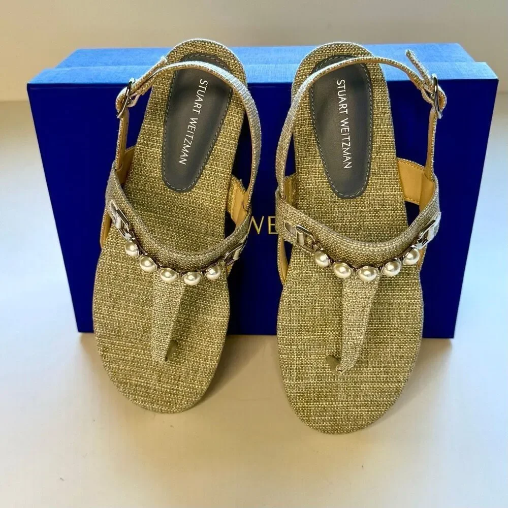 NEW Stuart Weitzman Perla women T-strap sandals in gray/light blue. Size 6
